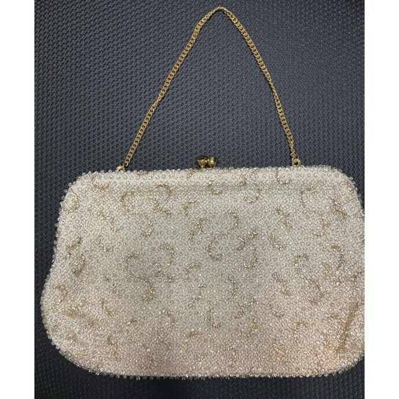Cordé Bead Handbags - Vintage 1950-60s Lumiered Corde Beaded Hand Bag/Purse/Clutch Ivory/cream & Gold